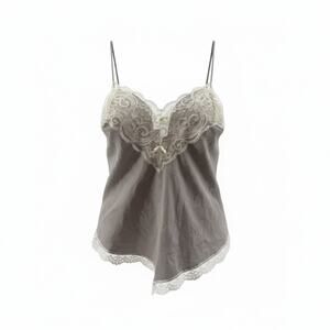 Vintage Pollinaise Silver Grey Cream Lace Camisole Nylon Womens 34